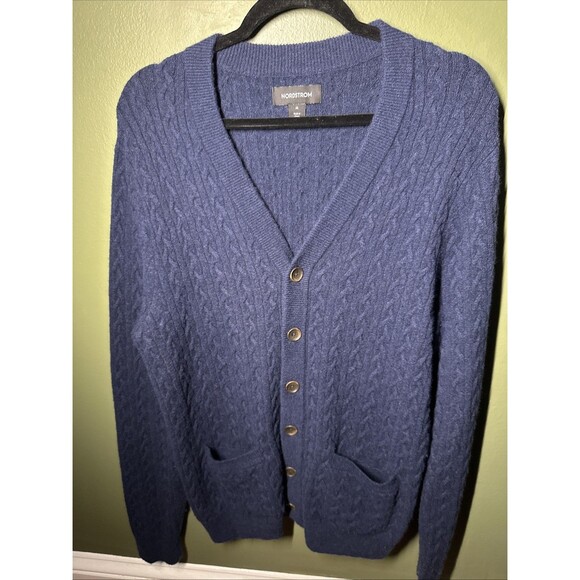 Nordstrom Men’s Alpaca Merino Wool Blend Cable Knit Cardigan Navy L - Picture 1 of 4